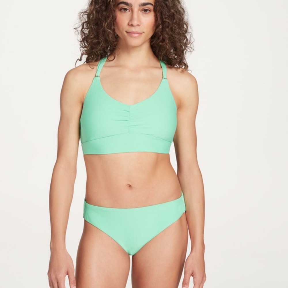 CALIA Women's Jade 2 piece Ruched Swim bottoms with cross back swim top bundle.